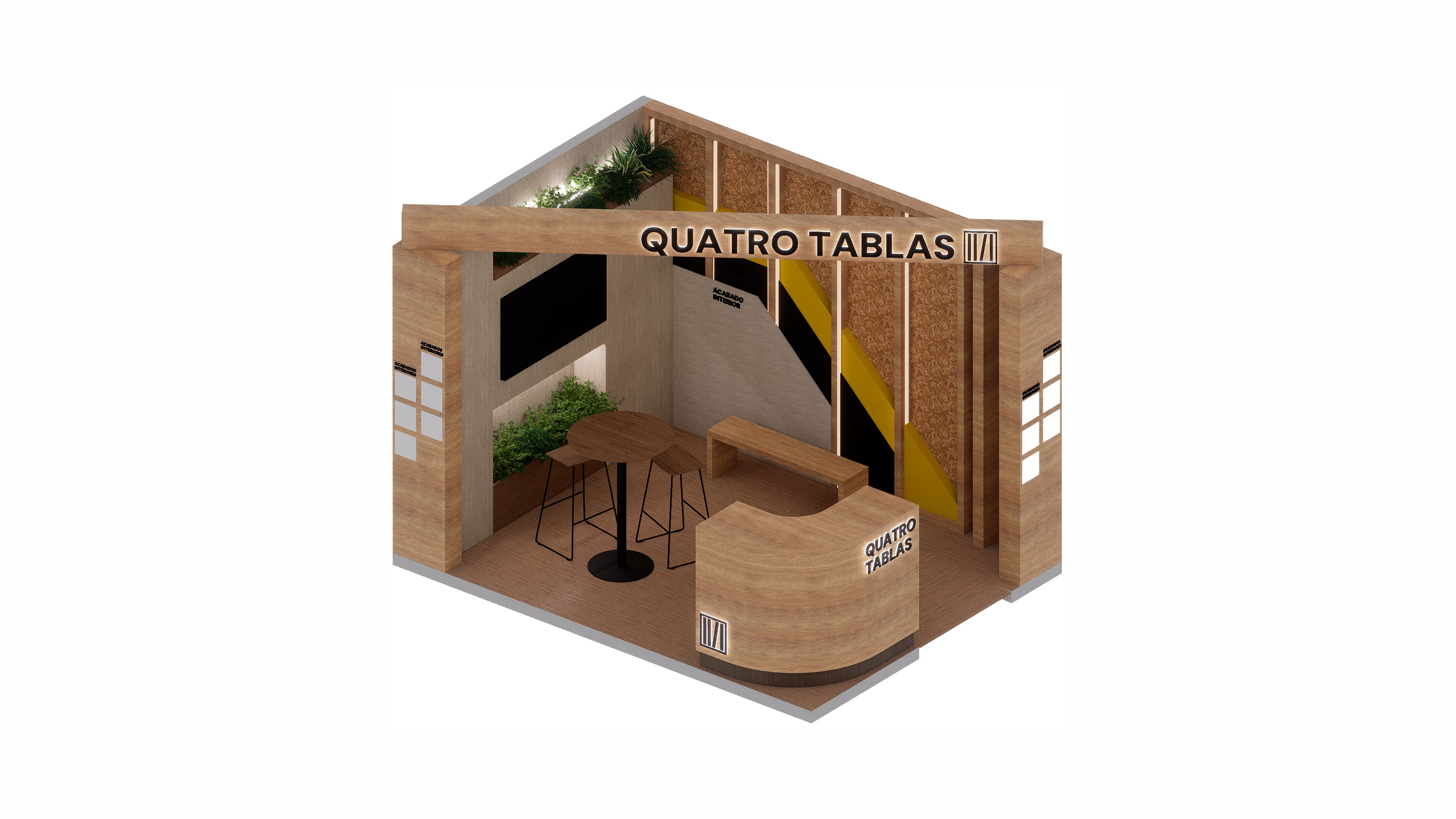 Stand de QuatroTablas en REBUILD construido con madera industrializada KVH y OSB